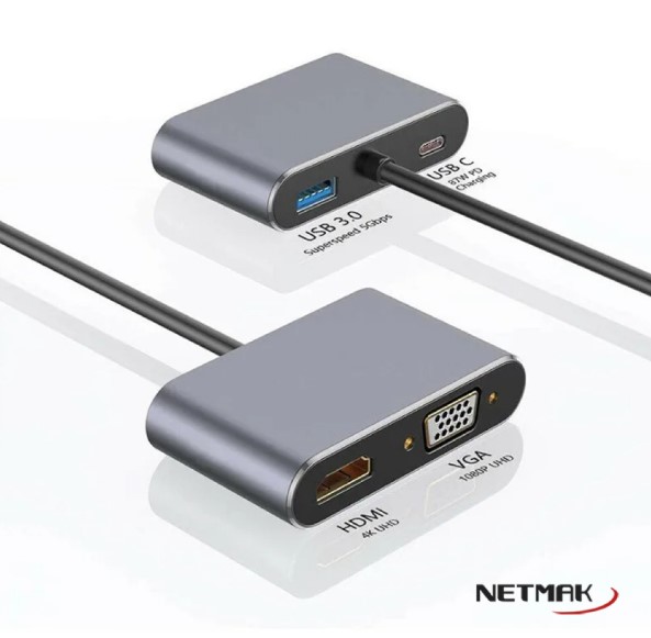 NETMAK NM-4EN1 HUB ADAPTADOR TIPO C 4 EN 1 HDMI + USB 3.0