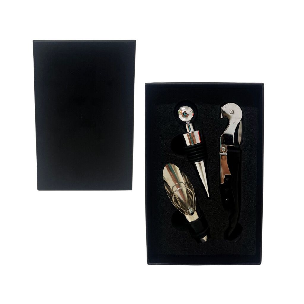 Set Descorchador Vino Y Vertedor 3 Piezas Mods-798 Negro 