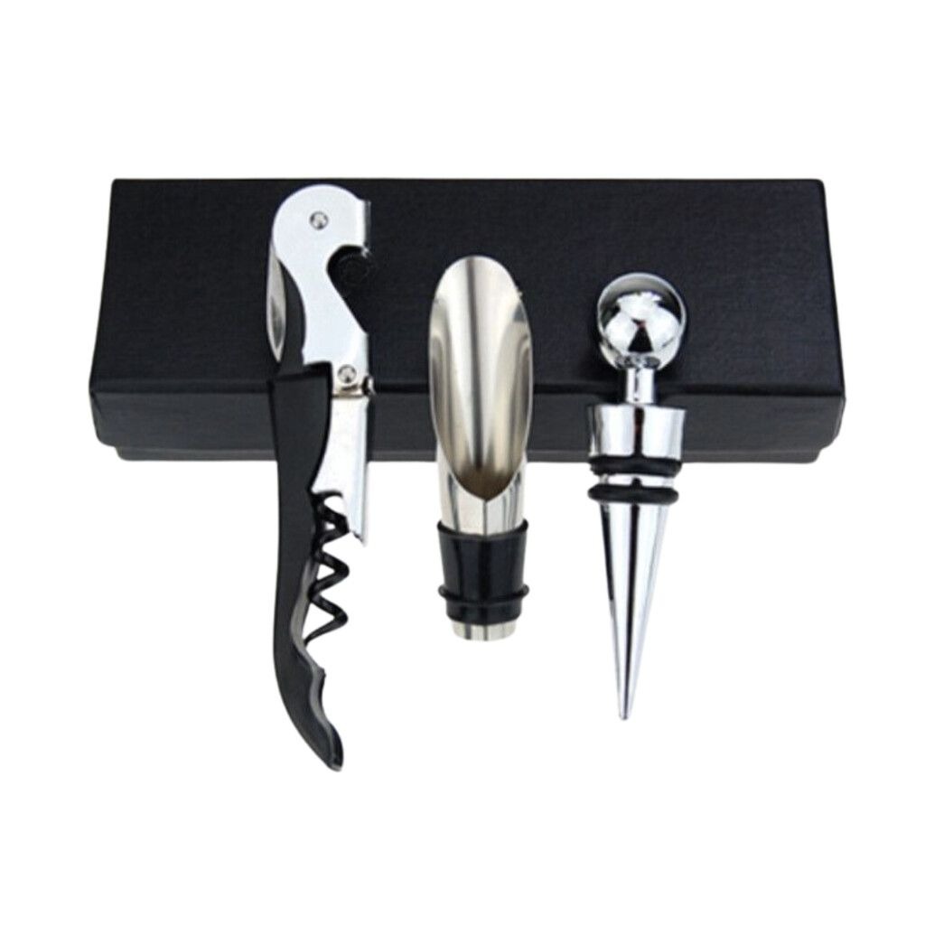 Set Descorchador Vino Y Vertedor 3 Piezas Mods-798 Negro 