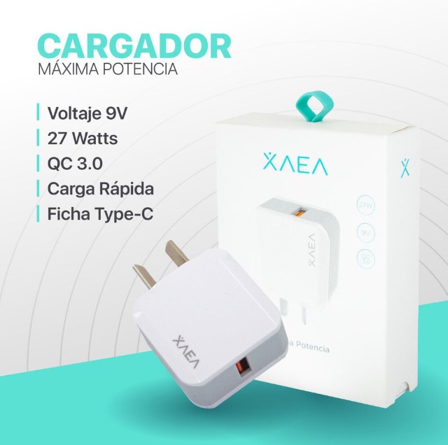 Xaea Cargador 9v 27w carga rapida qc 3.0 con cable Usb a Tipo C