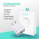 Xaea Cargador 9v 27w carga rapida qc 3.0 con cable Usb a Tipo C