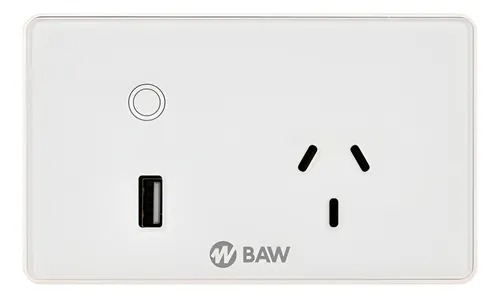 Baw Tomacorriente Simple + Usb Smart Wifi 10A De Pared Mg-Jt1usbw