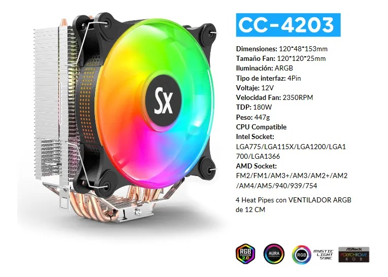 Solarmax Cooler Fan Argb Gamer Cc-4203 120Mm Intel/Amd