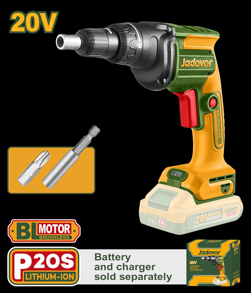 Jadever Atornillador Durlero Brushless 20V 4200Rpm 2 Niveles De Temperatura (No Incluye Batería Y Cargador)