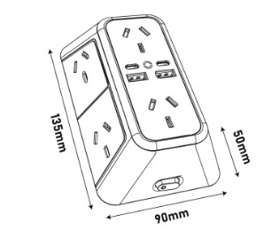 Trefi Trfpirami piramidal adaptador multiple 6 tomas + 2 usb + 2 usb tipo c
