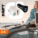 Xaea Cargador Drift 12V 2 Usb + Cable Tipo C Mods-501 