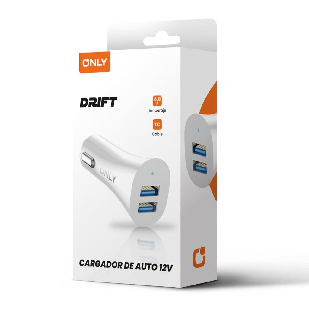 Xaea Cargador Drift 12V 2 Usb + Cable Tipo C Mods-501 Blanco