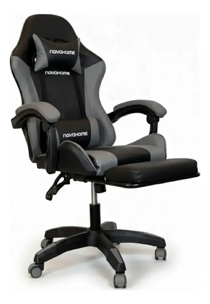 Silla Gamer Novohome Con Apoya Pies Black And Gray Gc1002