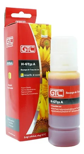 [10766] Gtc Tinta Alternativa Hp Gt52A Amarillo Sistema Continuo 100Ml Hp 5810 Y 5820 