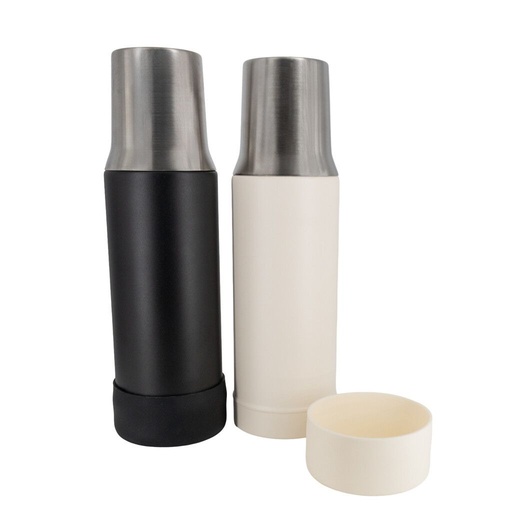 [11225] Termo Mate 1 Litro Acero Antideslizante Color Blanco O Negro Con Tapa Mate