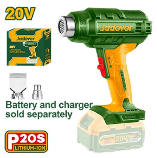 [11604] Jadever Pistola De Calor Inalámbrica Con Boquillas 20V 300/550° 100-200L/M (No Incluye Batería Y Cargador) - Jdkh1501