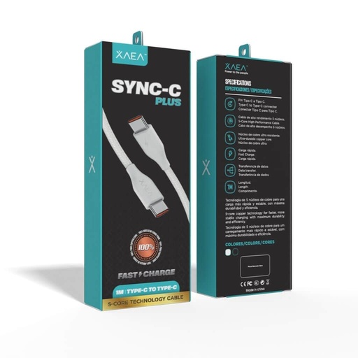 [113150] Xaea Only Sync-C Plus Cable Tipo C A Tipo C Carga Rapida Largo 1Mt 90% Cobre 