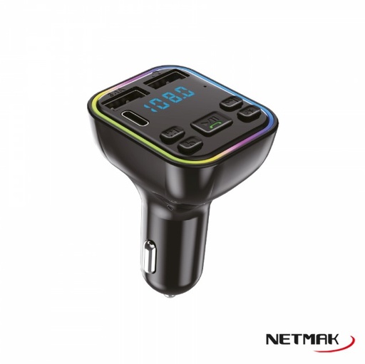 [8877] Netmak Transmisor Fm Bluetooth 12V Con Puerto Tipo C Y Usb Nm-Car38